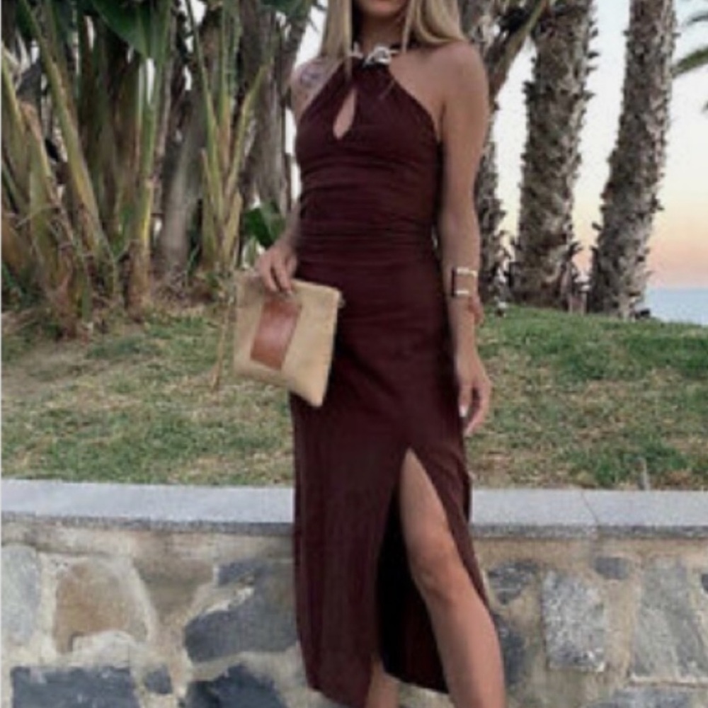 Zara linen blend chain halter dress